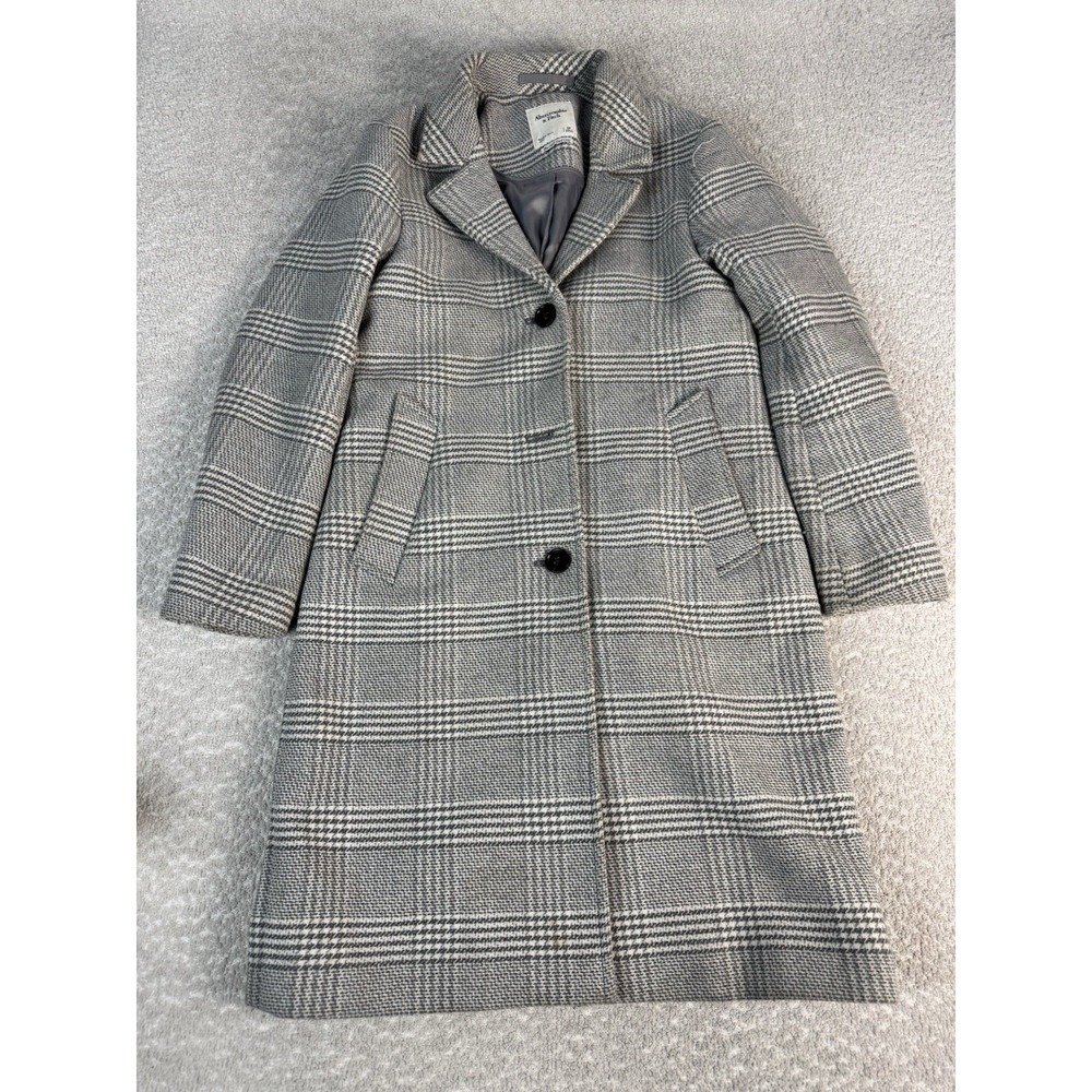 Abercrombie & Fitch The A&F Dad Coat Trench Womens SP Grey Plaid Long